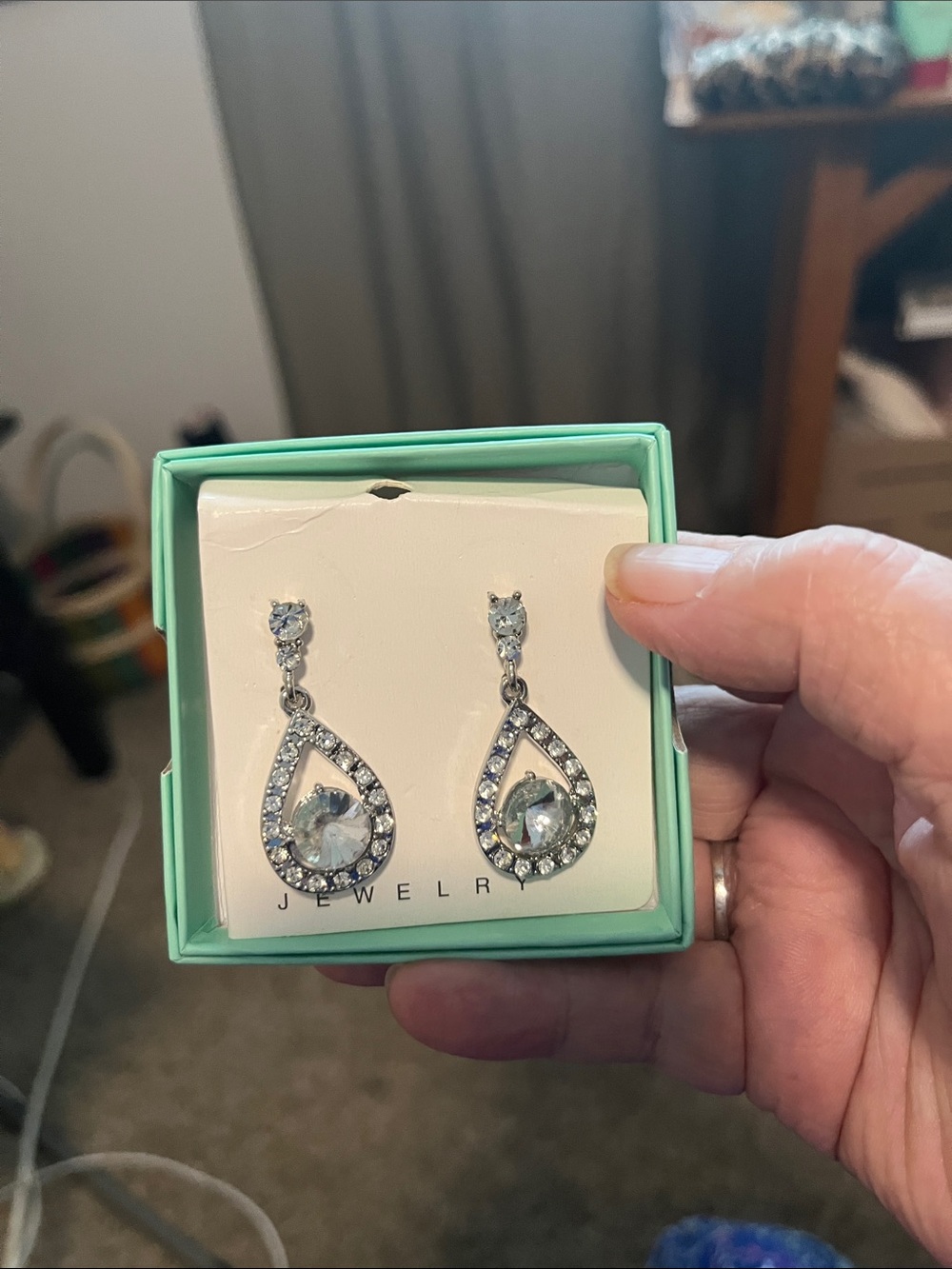 Silver Teardrop Crystal Drop Earrings - Sparkling Clear Stones